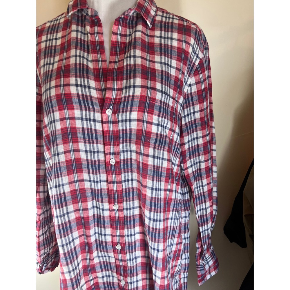 Frank Eileen Red Blue White Plaid Button Down Shirt Tunic Women Size Small - Picture 5 of 6